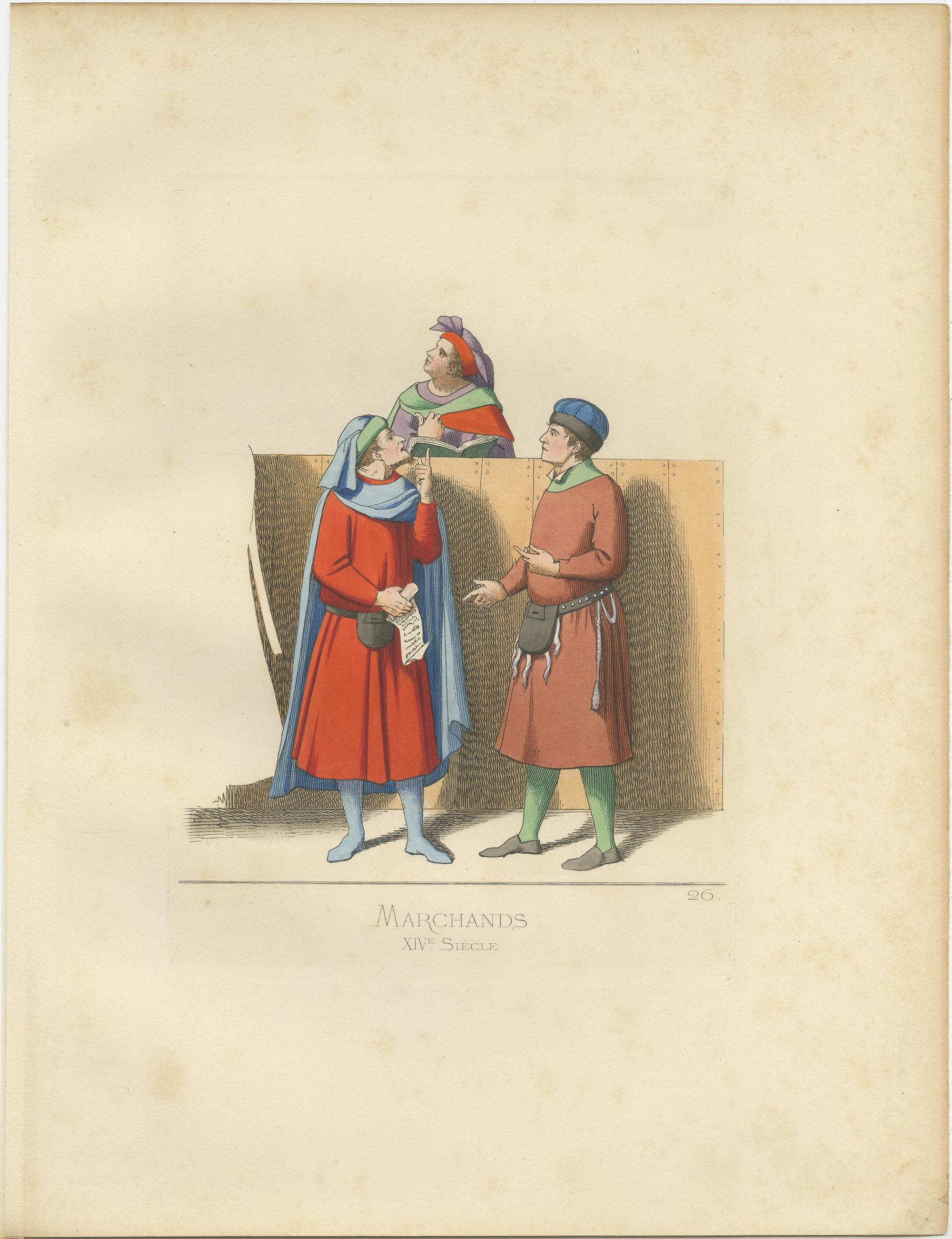 19th Century Antique Print of Italian Merchants by Bonnard, 1860 For Sale