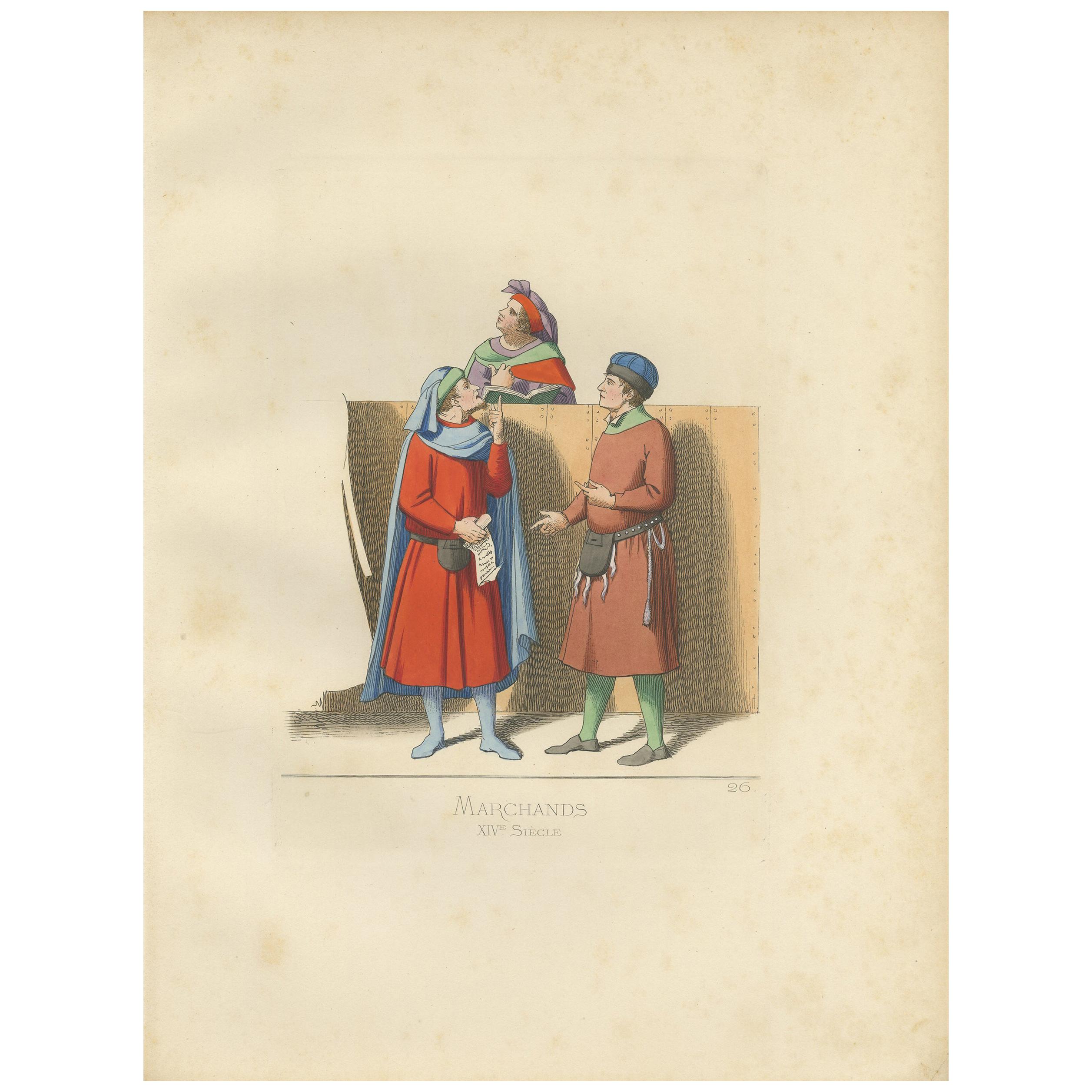 Antique Print of Italian Merchants by Bonnard, 1860 For Sale