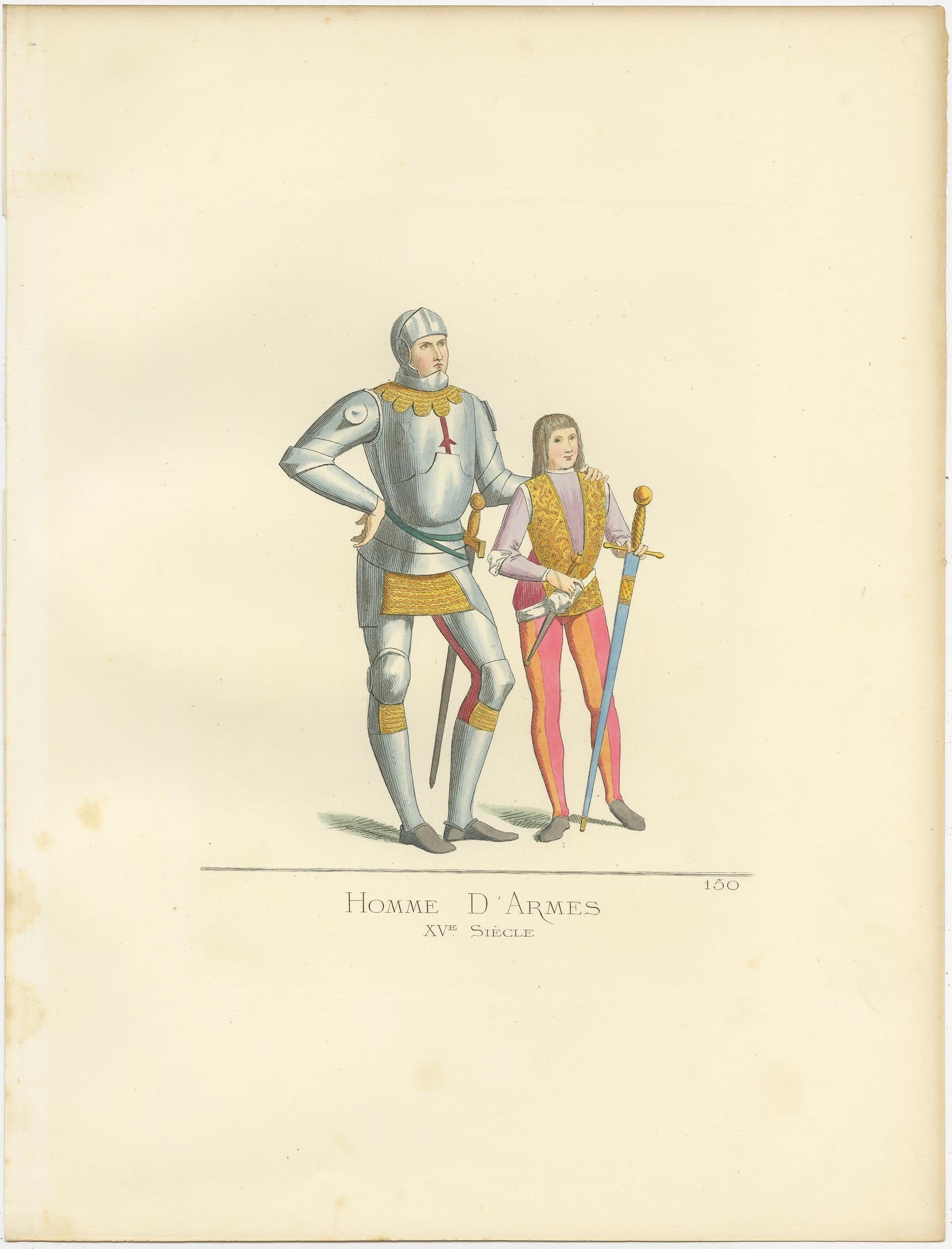 Gravure ancienne intitulée 'Hommes D'Armes, XVe Siecle' Impression ancienne originale de soldats italiens, 15ème siècle. Cette gravure provient de 