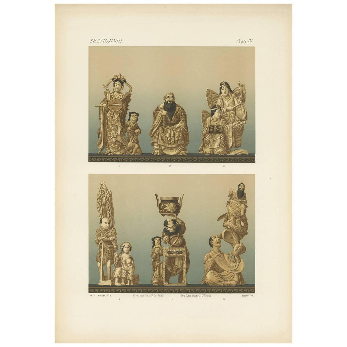 Antique Print of Ivory Carvings 'Japan' by G. Audsley, 1884