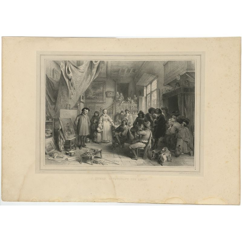 Antique Print of J. Steen Consulting his Friends by Madou, 1842 For Sale