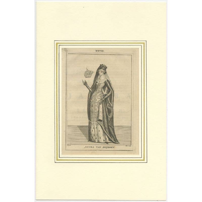 Antique Print of Jacoba Van Beieren by Langendijk, 1745