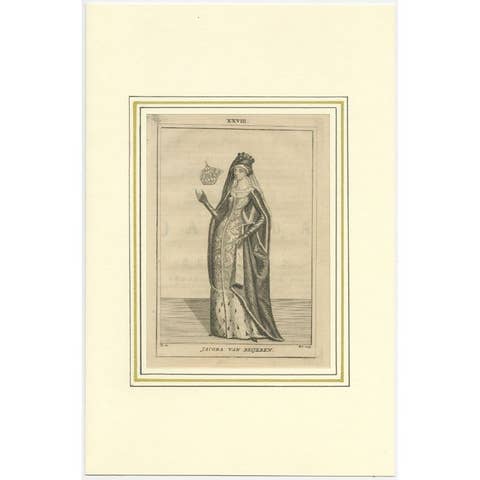 Antique Print of Jacoba Van Beieren by Langendijk, 1745