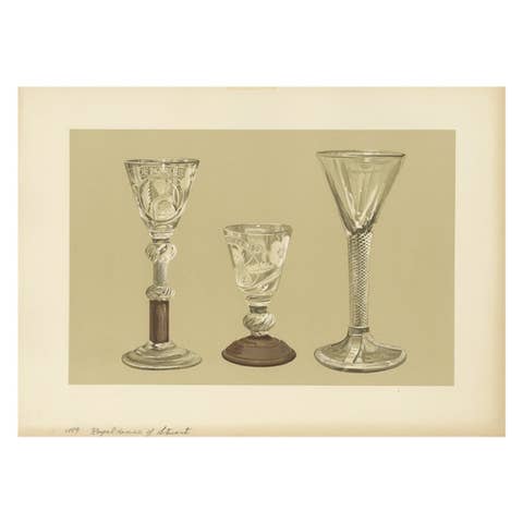 Antique Print of Jacobite Drinking Glasses by Gibb, 1890