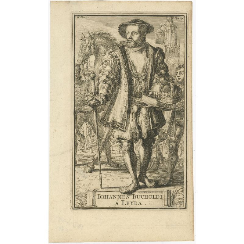 Antique Print of Jan Van Leiden by De Hooghe, 1701 For Sale