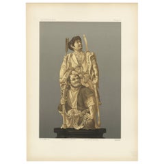 Antique Print of Japanese Carving in Ivory and Wood by G. Audsley, 1884