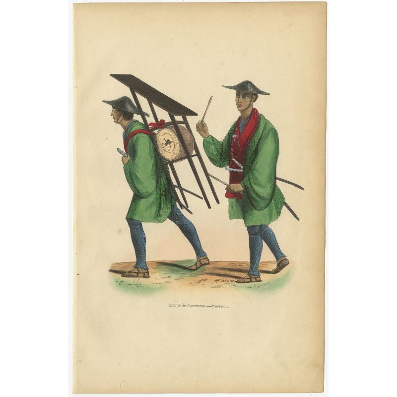 Antique Print of Japanese Infantry Musicians , 1843 For Sale