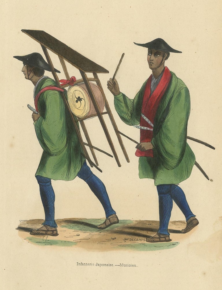 Antique Print of Japanese Infantry Musicians by Wahlen, '1843' For Sale
