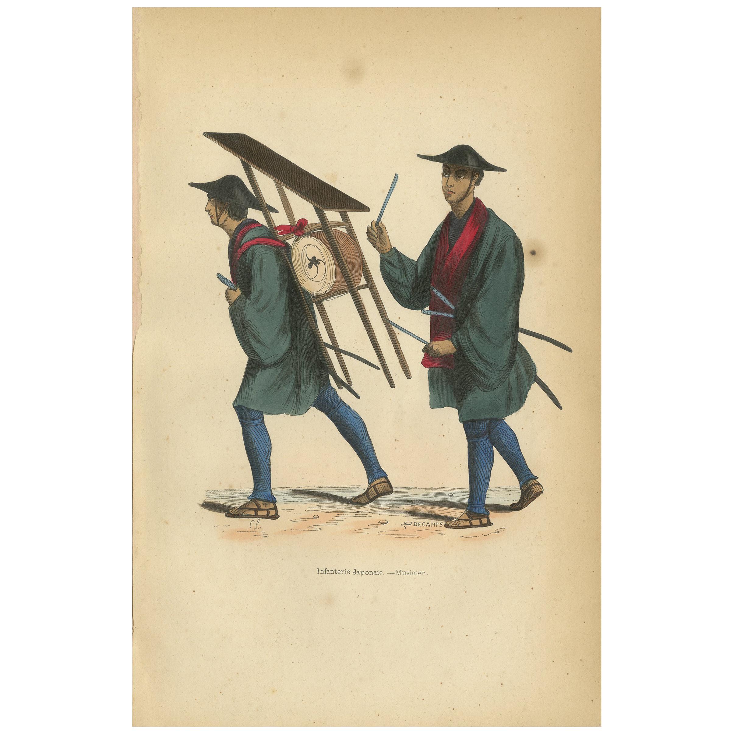 Antique Print of Japanese Infantry Musicians by Wahlen, 1843