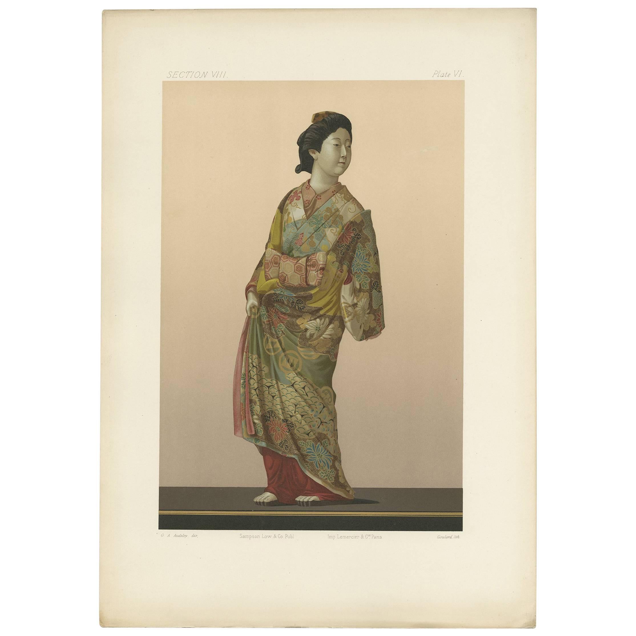 Antique Print of Japanese Modelling 'Kakiyemon' by G. Audsley, 1884