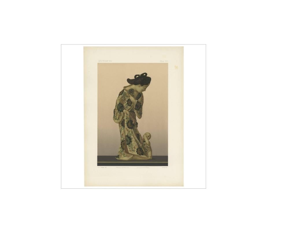 Druck ohne Titel, Abschnitt VIII, Tafel VII. Diese Chromolithografie zeigt eine Mutter mit Kind, ein Beispiel für japanische Modellierkunst von der Hand des in Kioto geborenen Kenzan. Ausführliche Informationen zu diesem Druck sind auf Anfrage