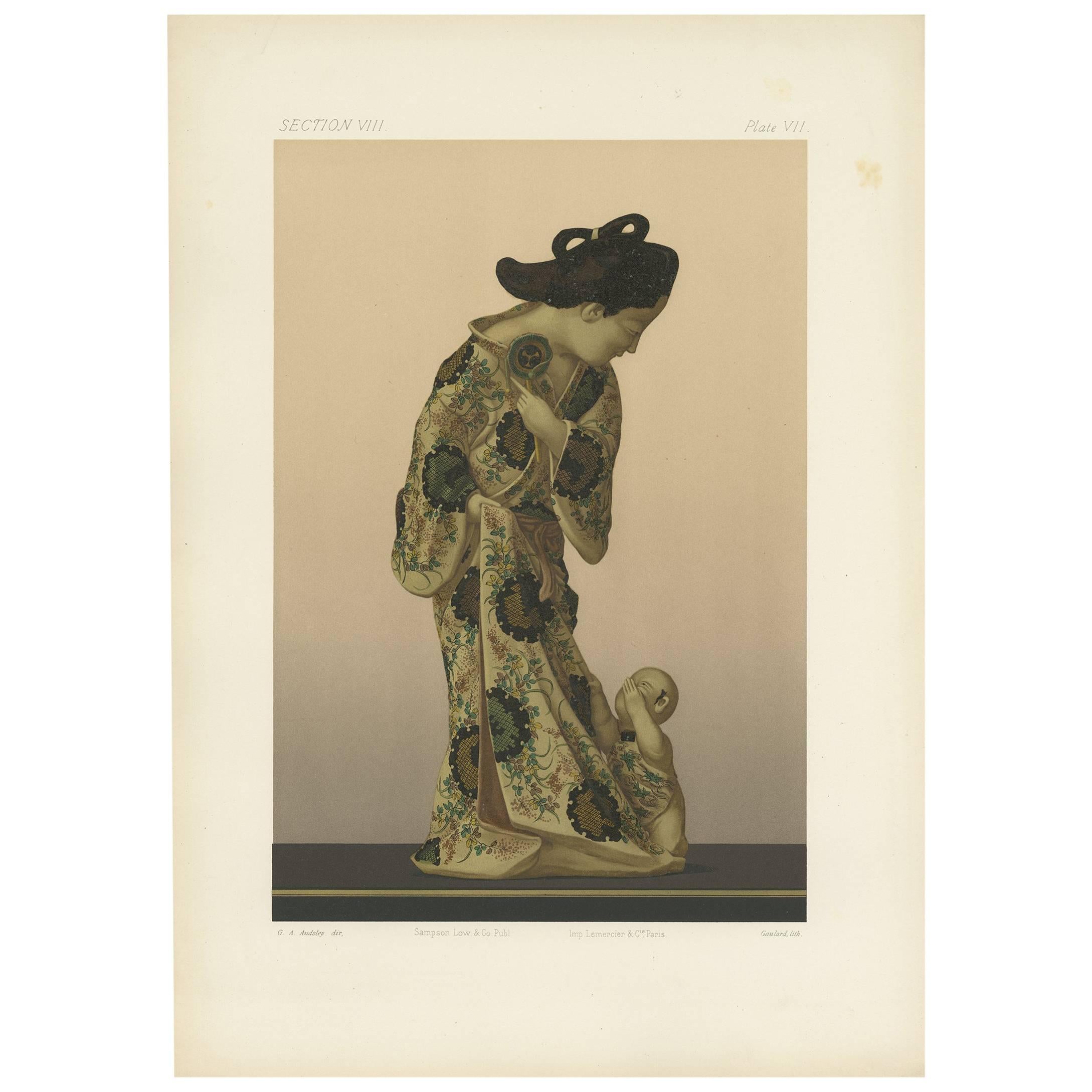 Antique Print of Japanese Modelling 'Kenzan' by G. Audsley, 1884 For Sale