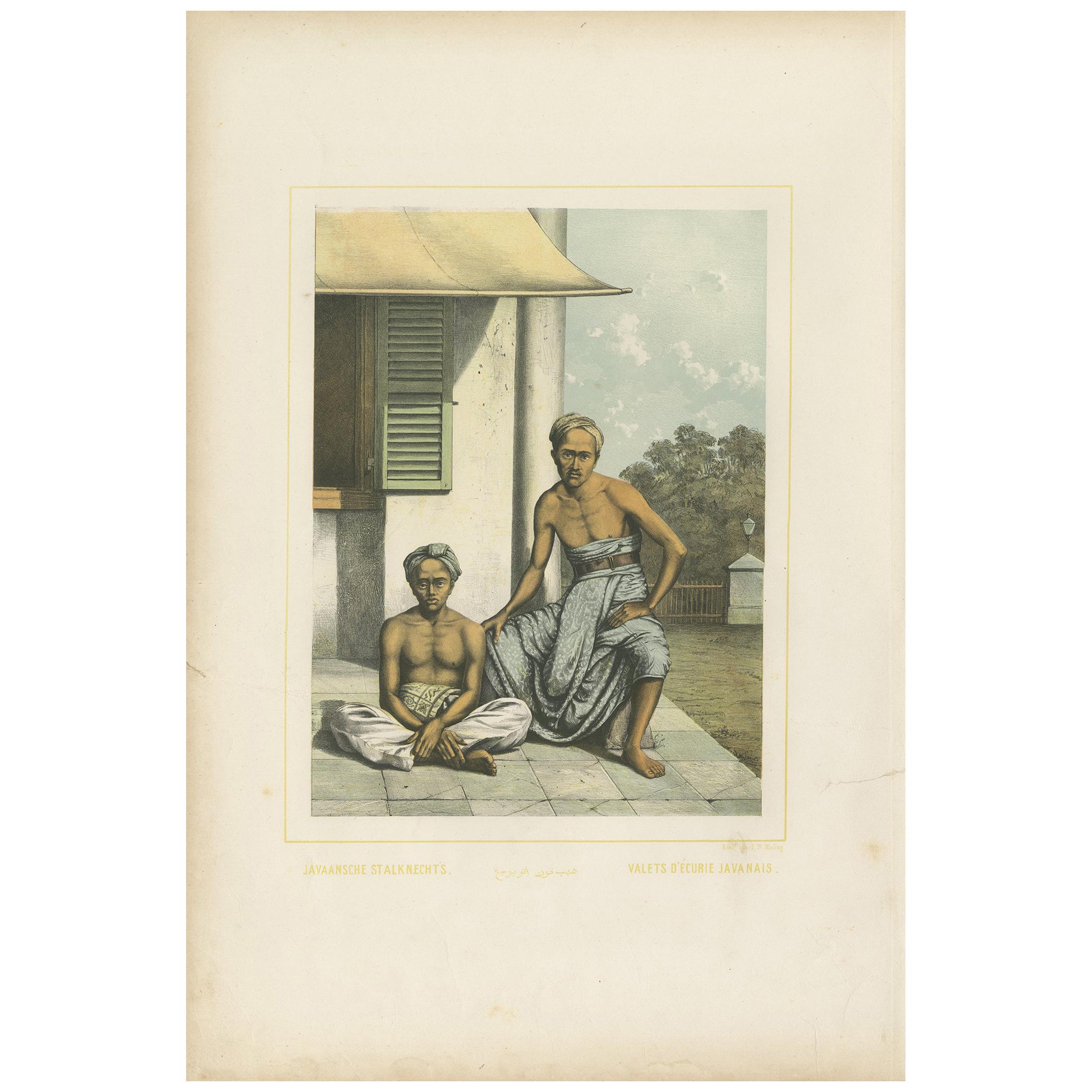 Antique Print of Javanese Stableboys by Van Pers, circa 1850 For Sale