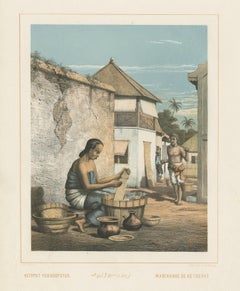 Antique Print of Javanese Woman Selling Ketupat by Van Pers 'circa 1850'
