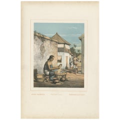 Used Print of Javanese Woman Selling Ketupat by Van Pers 'circa 1850'