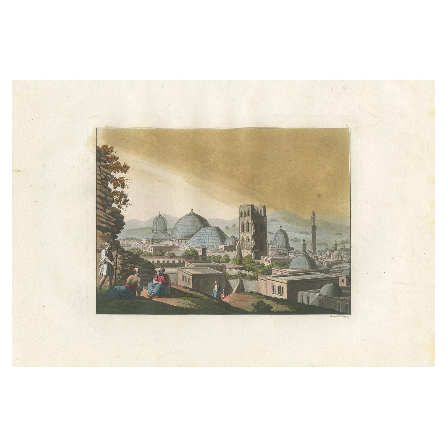 Impression ancienne de Jérusalem et de l'Église du Saint-Esprit par Ferrario '1831' en vente