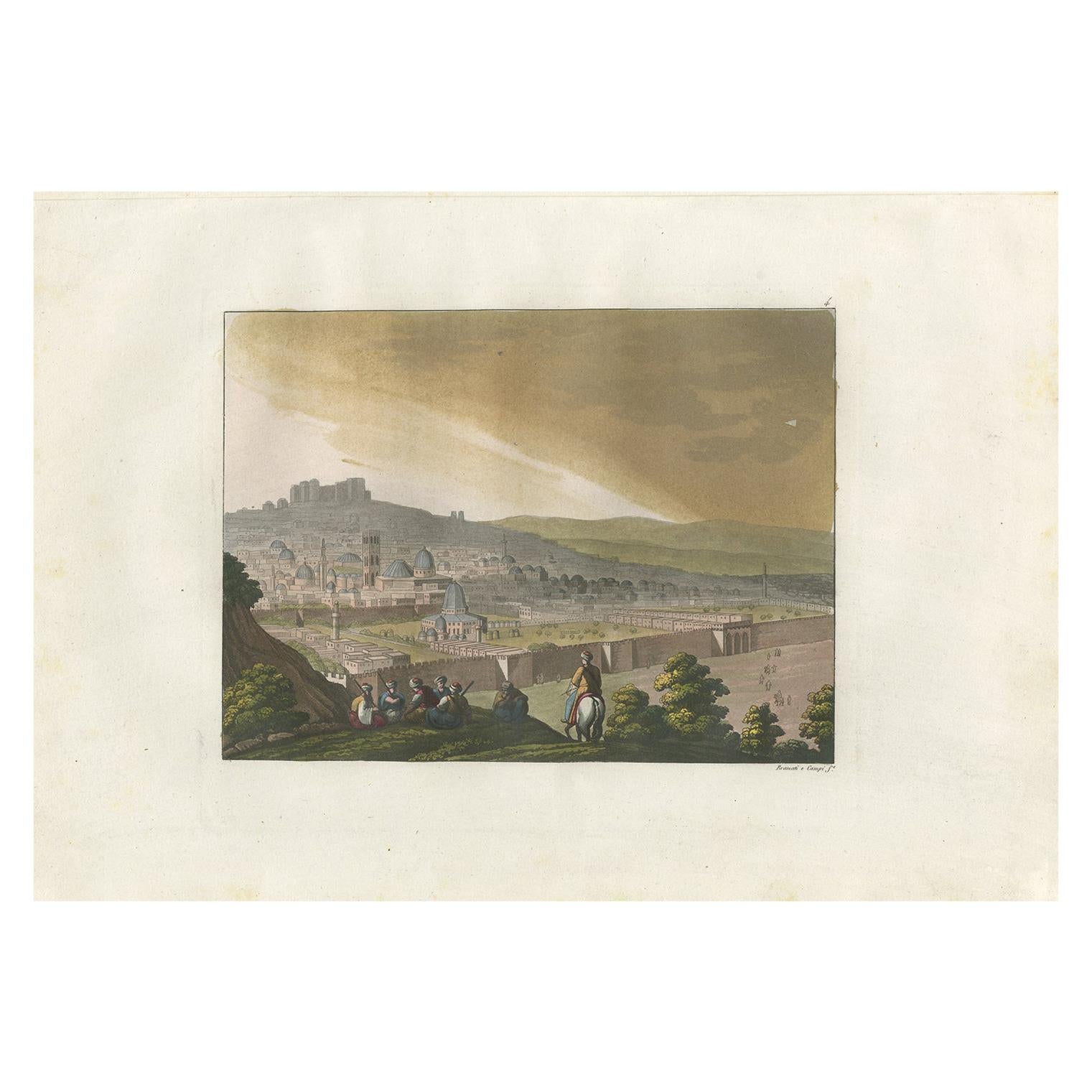 Antiker antiker Druck Jerusalems vom Berg der Oliven von Ferrario '1831'