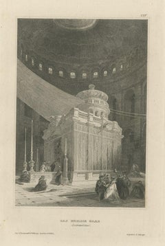 Antique Print of Jesus's Tomb in Jerusalem, 1836