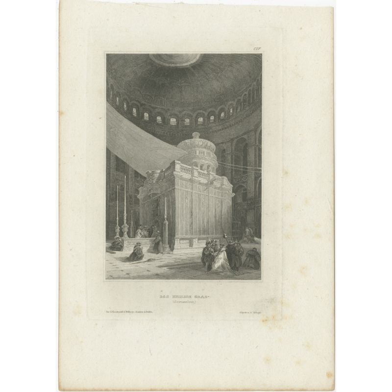 Antique Print of Jesus's Tomb in Jerusalem, 1836
