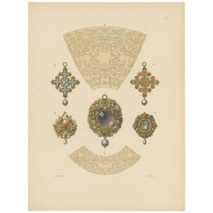 Antique Print of Jewelry Designs and Gold Pendants by Hefner-Alteneck, 1890
