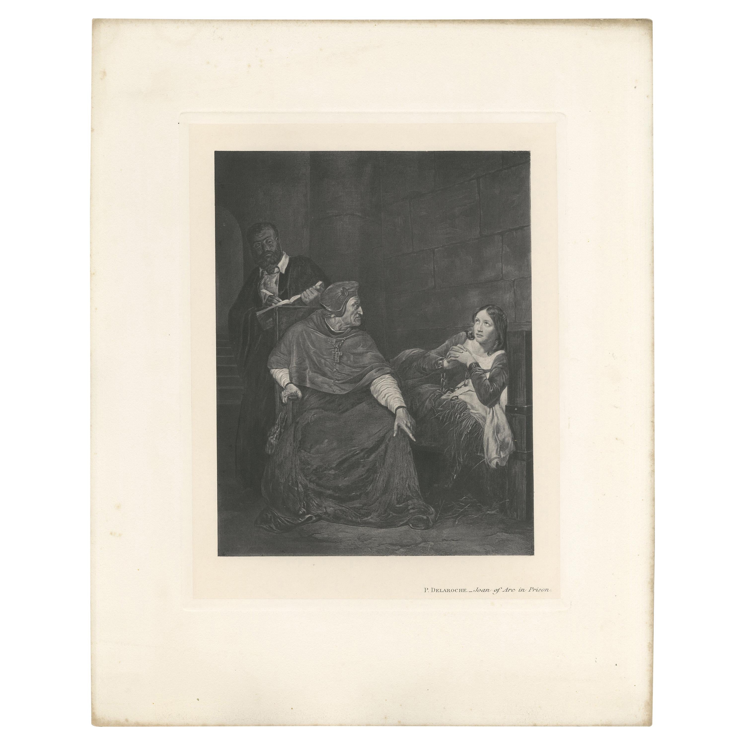 Original Antique Print of 'Joan of Arc in Prison' made after P. Delaroche (1902) For Sale