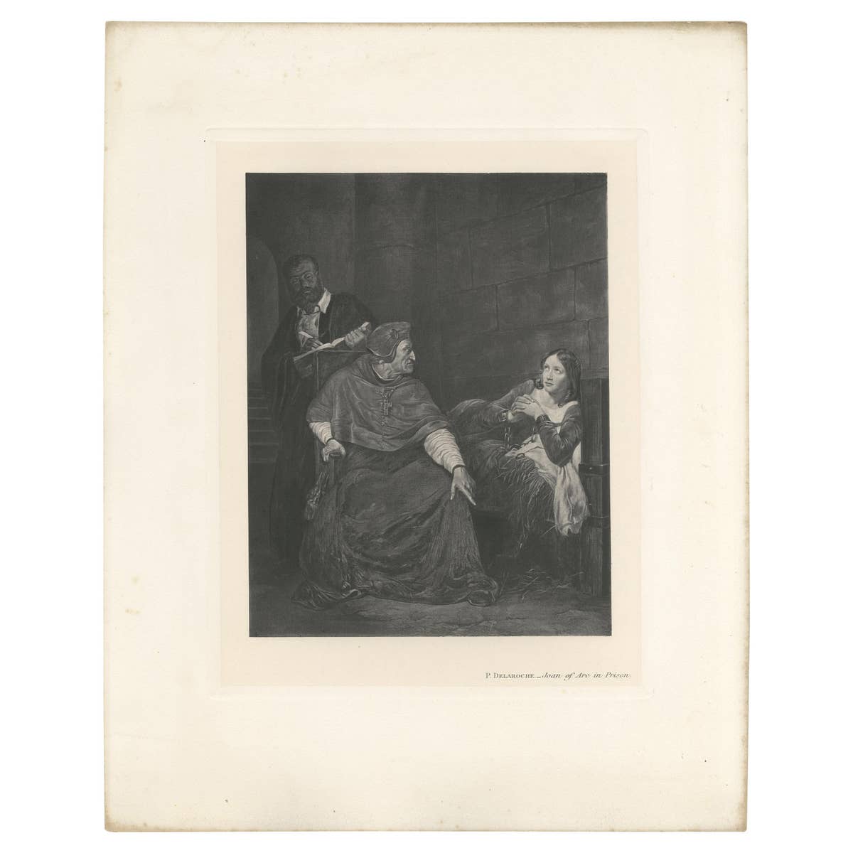 Original Antique Print of 'Joan of Arc in Prison' made after P. Delaroche (1902)