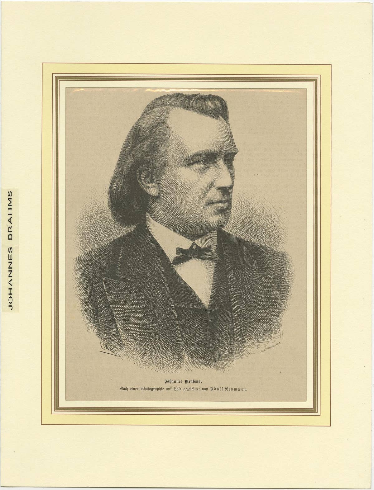 Antique Print of Johannes Brahms, a German Composer, Pianist & Conductor, 1880