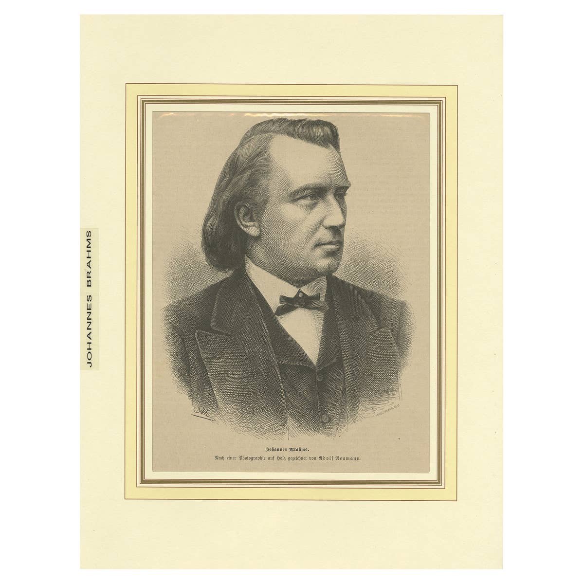 Antique Print of Johannes Brahms, a German Composer, Pianist & Conductor, 1880