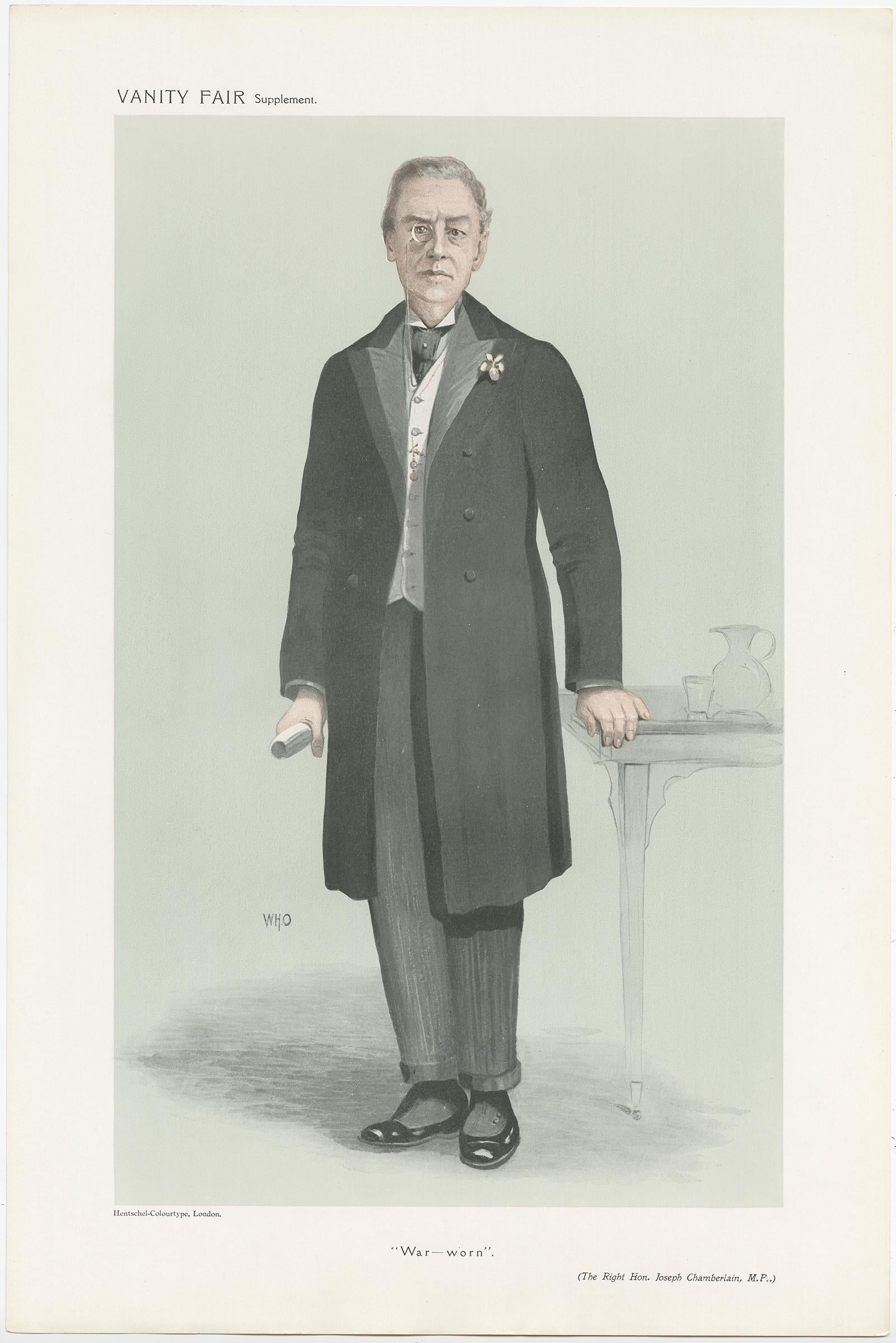 20th Century Antique Print of Joseph Chamberlain Published in the Vanity Fair, 1908 For Sale