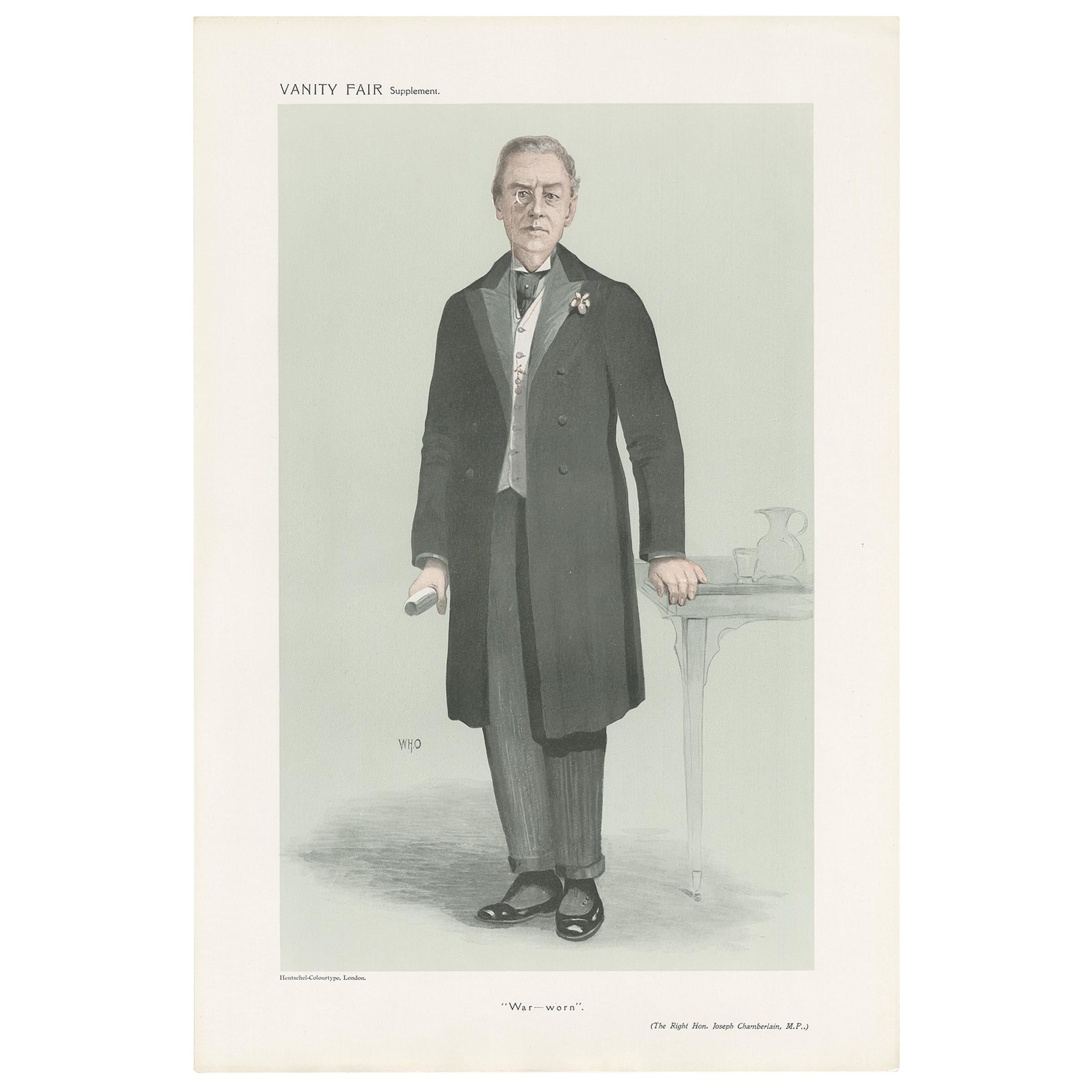 Antique Print of Joseph Chamberlain Published in the Vanity Fair, 1908