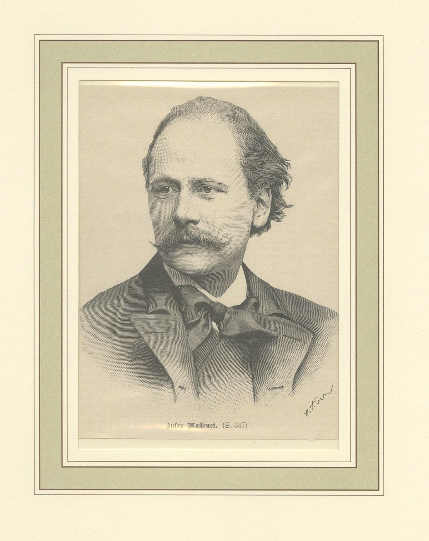 Antiker Druck von Jules Massenet, dem französischen Komponisten, der über 30 Opern schuf, 1892 im Zustand „Gut“ im Angebot in Langweer, NL