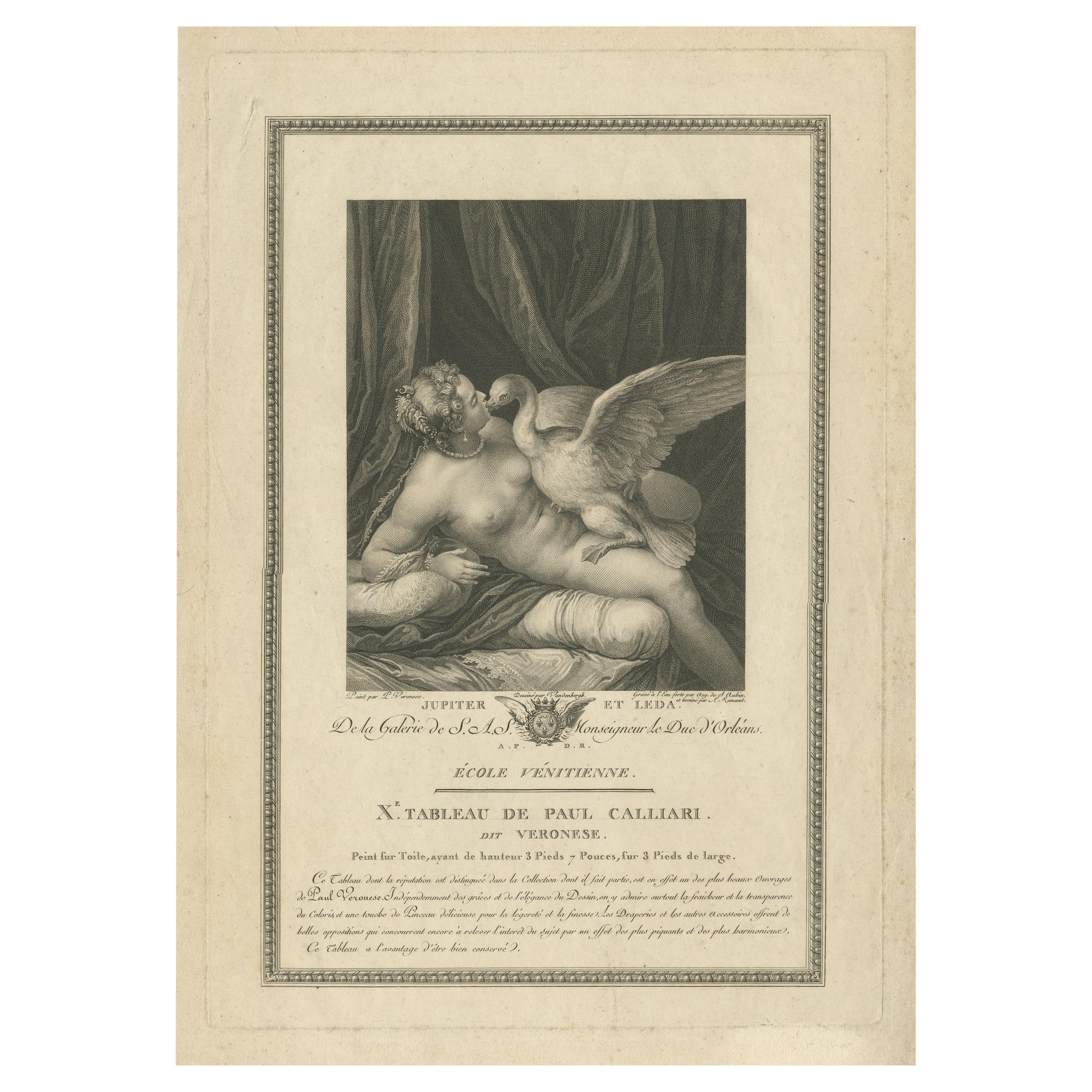 Antique Print of Jupiter and Leda by De Saint-Aubin 'c.1800'