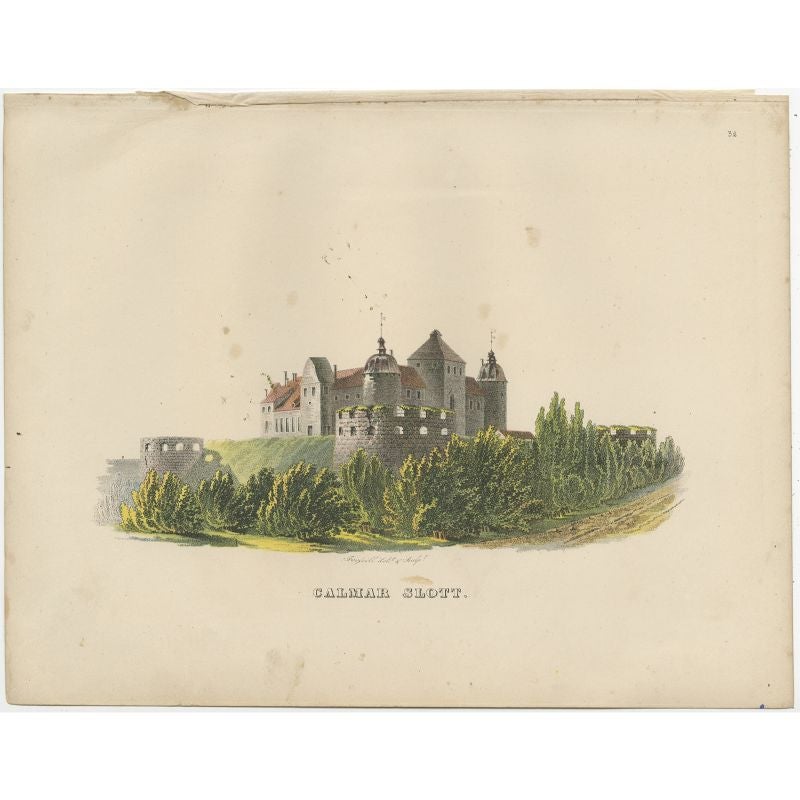 Antique Print of Kalmar Castle in Sweden, circa 1864