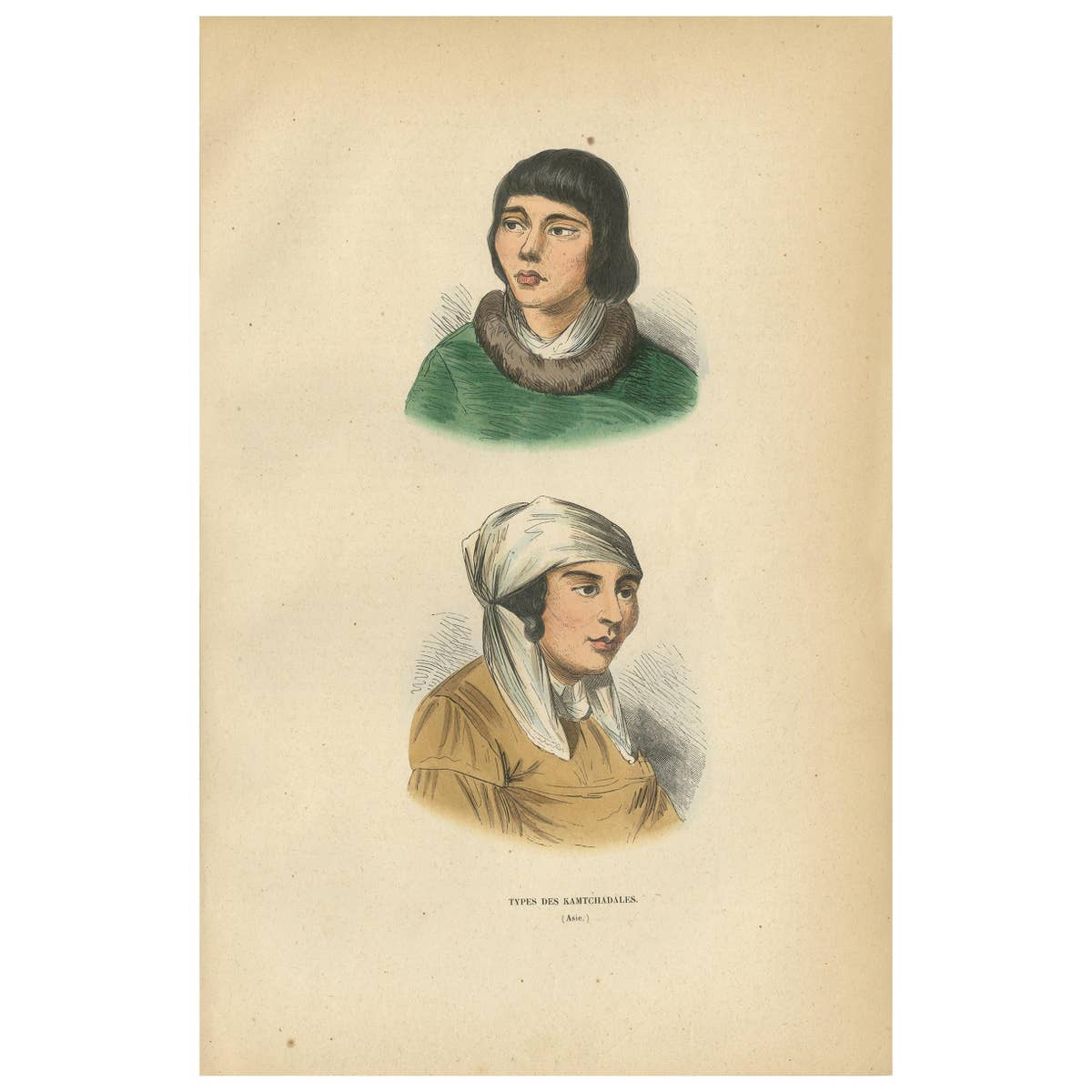 Antique Print of Kamchadals, inhabitants of Kamchatka, Russia, '1843'