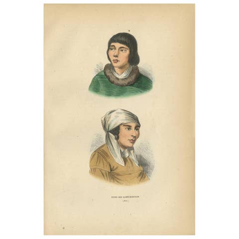 Antique Print of Kamchadals, inhabitants of Kamchatka, Russia, '1843'