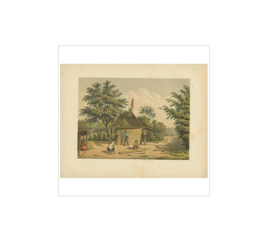 Antique Print of Kampong Djambattan 'Java' by M.T.H. Perelaer, 1888 In Good Condition For Sale In Langweer, NL