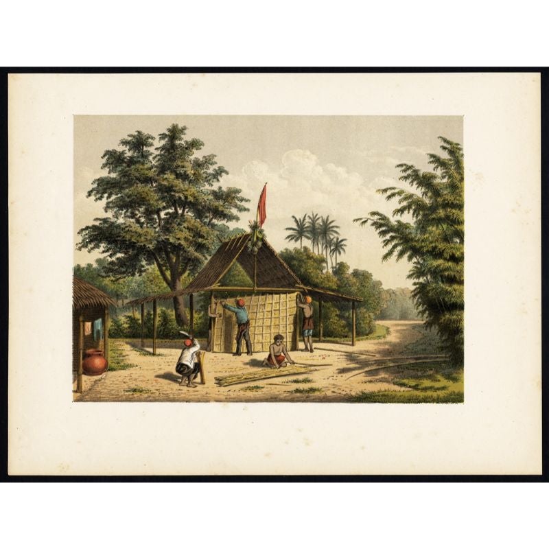 Antique Print of Kampong Djambattan, Java in Indonesia, 1888 For Sale