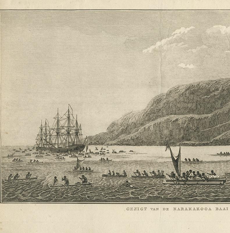 Dutch Antique Print of Karakakooa Bay by Cook, 1803 For Sale
