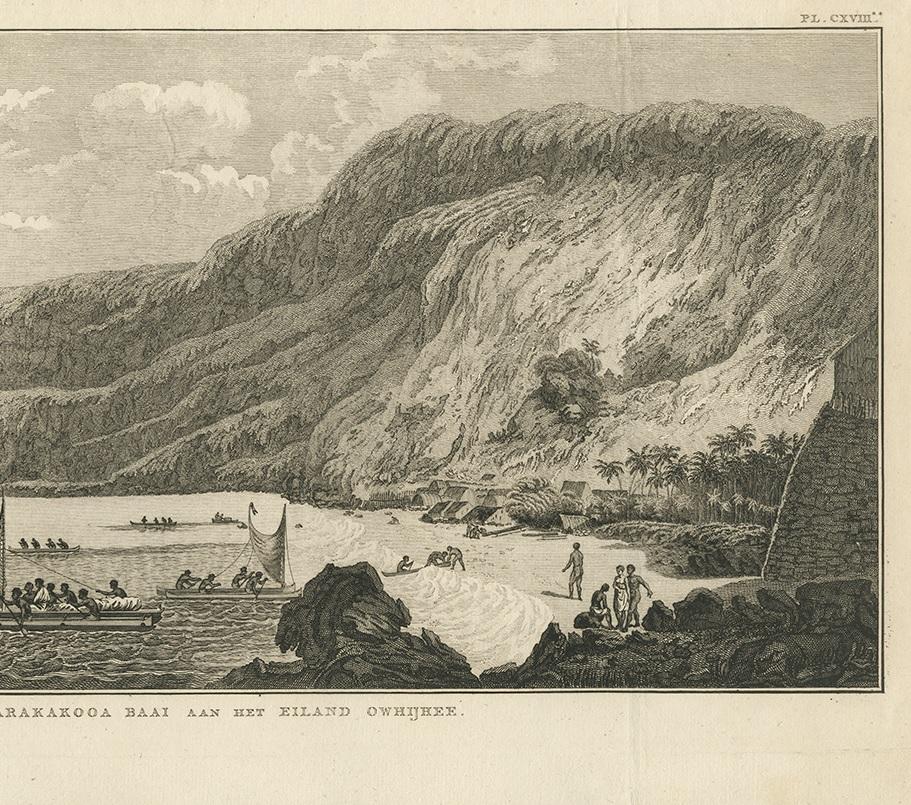 Antique Print of Karakakooa Bay by Cook, 1803 In Good Condition For Sale In Langweer, NL