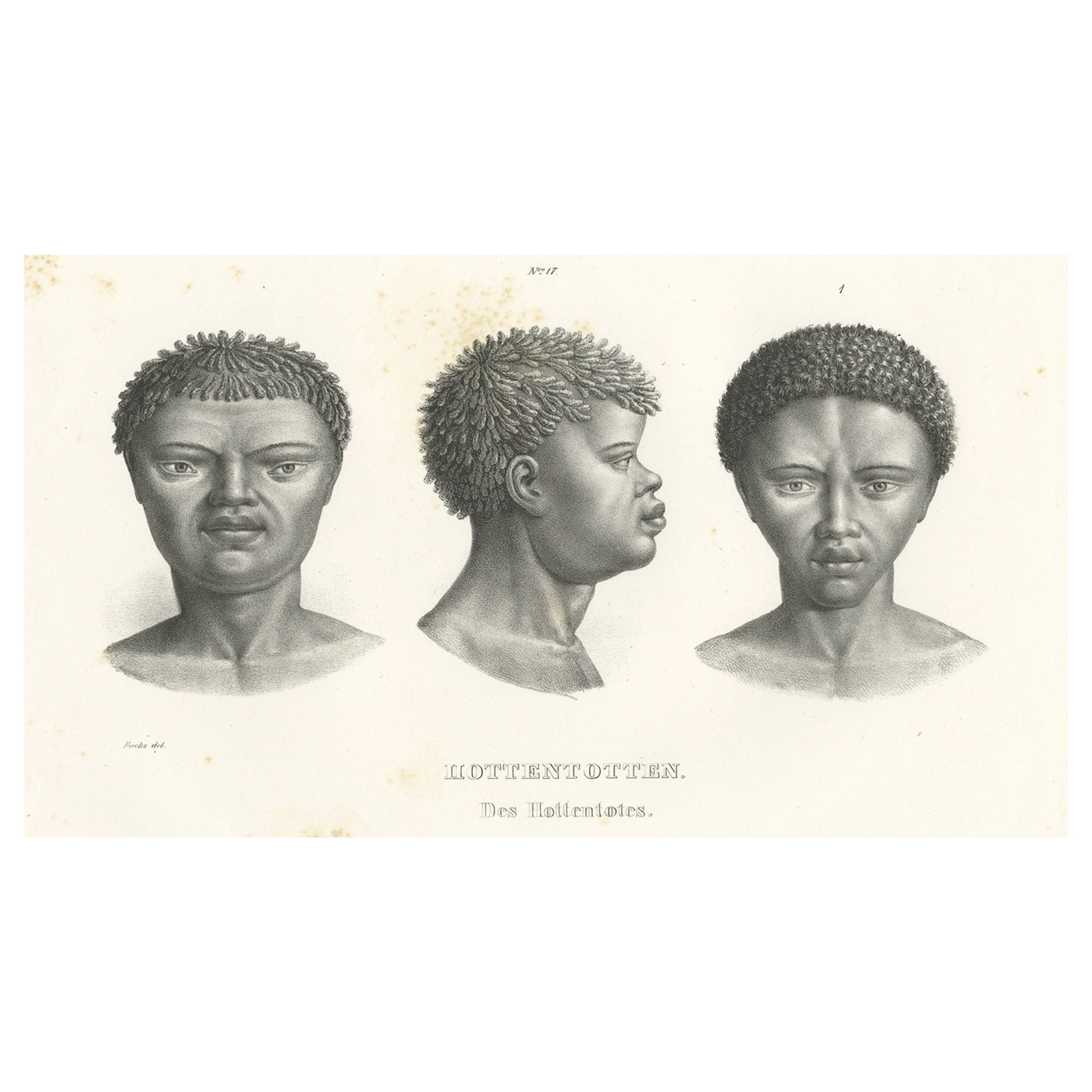 Impression ancienne de Khoikhoi, tribu de Hottentot en Afrique du Sud, vers 1845