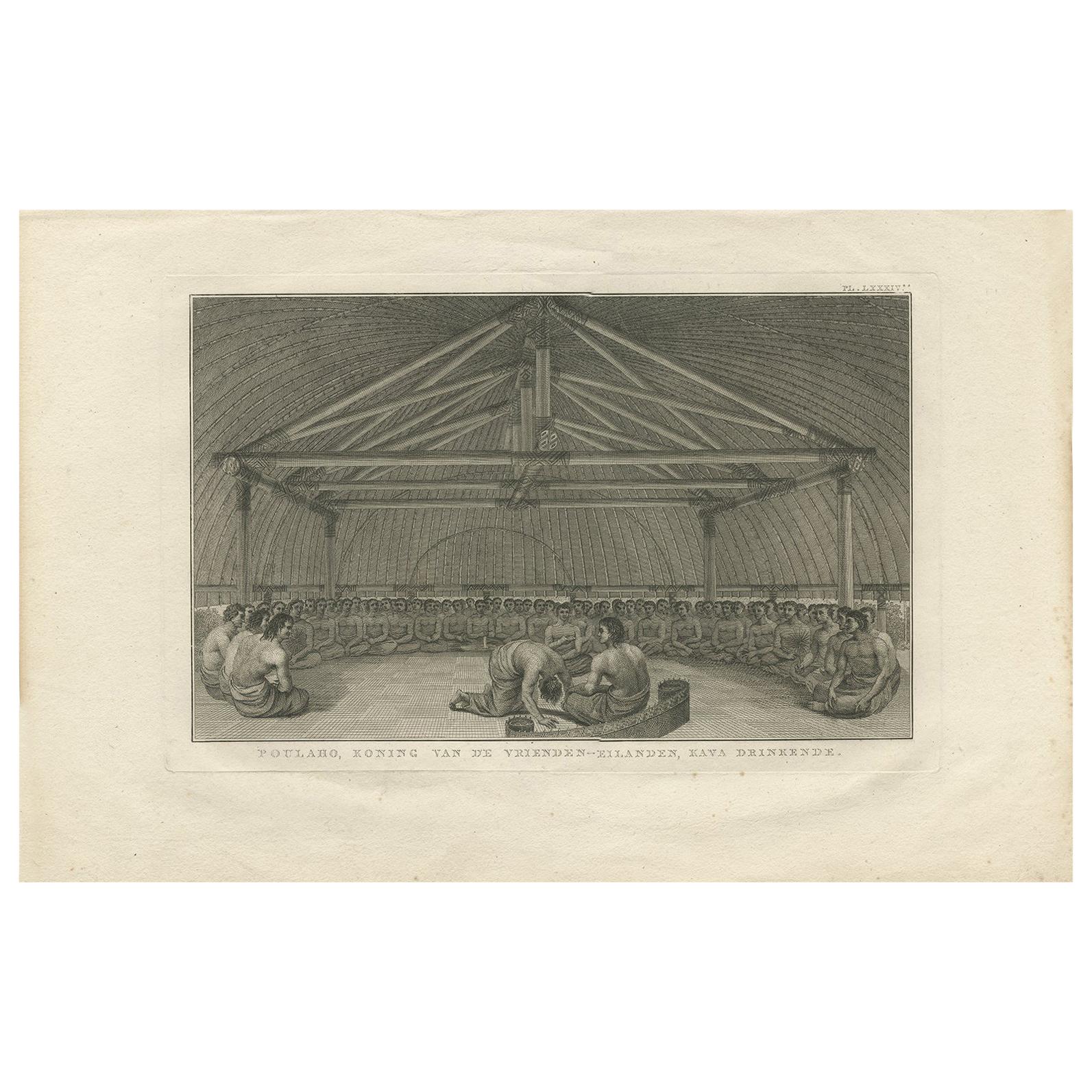 Impression ancienne du roi Poulaho des îles amicales par Cook, 1803