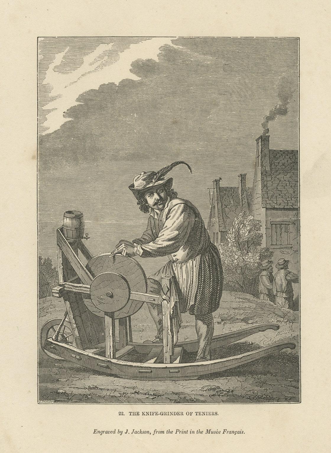 Antique Print of Knife Sharpening, 1835