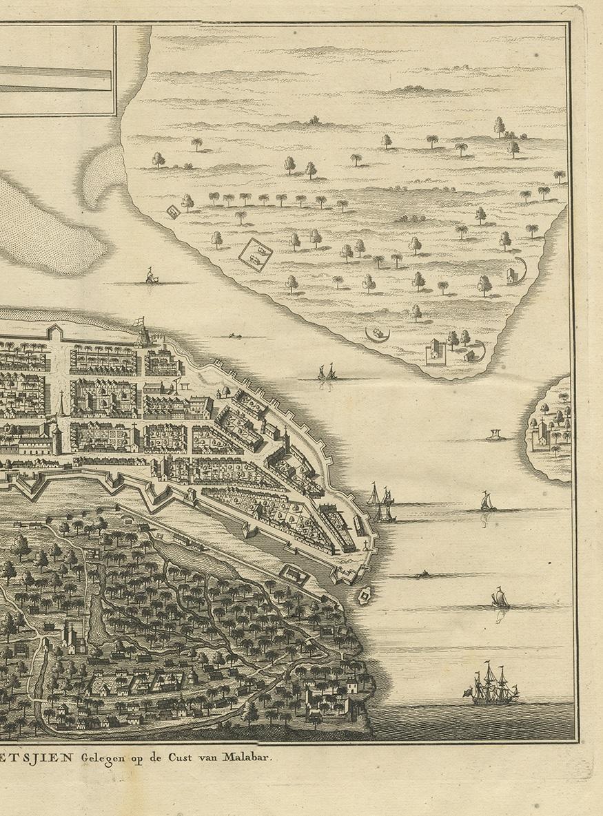 Antique Print of Kochi 'India' by Valentijn '1726' In Good Condition For Sale In Langweer, NL