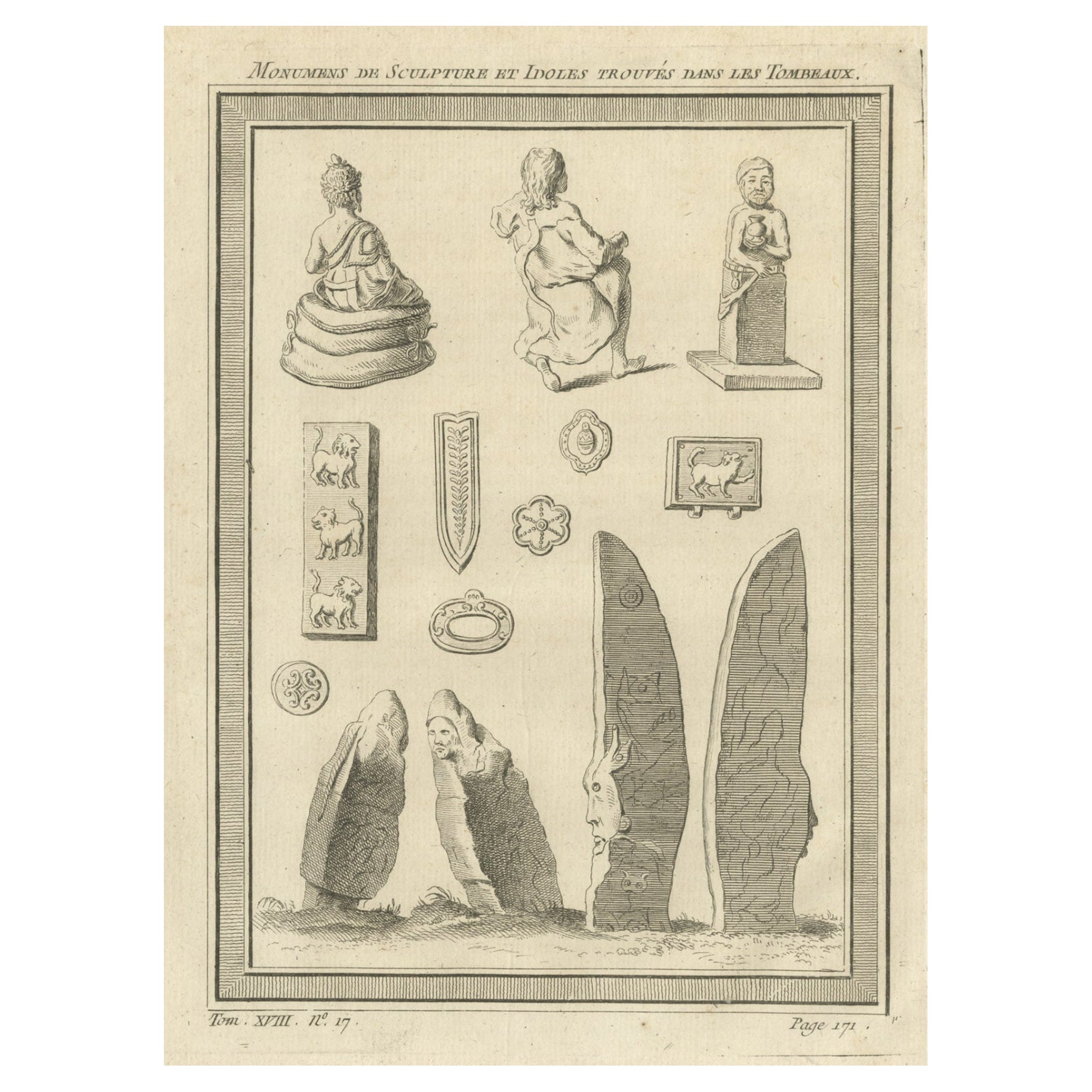 Impression ancienne de sculptures et de diadèmes de Krasnoyarsk de Russie, 1768