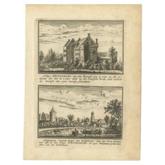 Antique Print of Kronenburg Castle Near Loenen, Utrecht, the Netherlands, c.1725