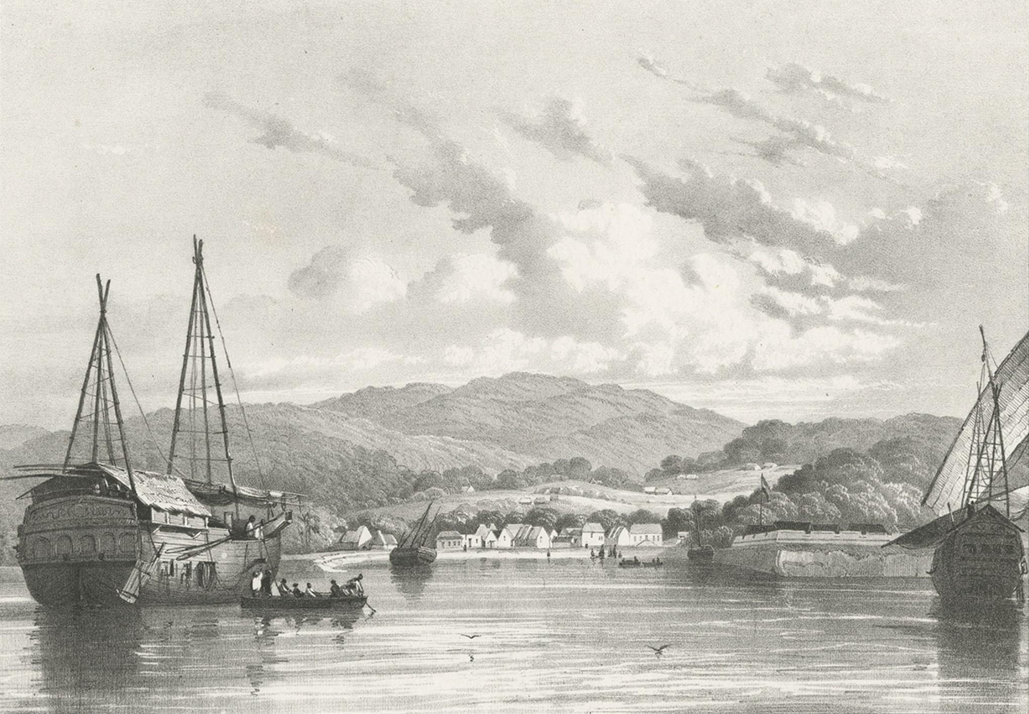 19th Century Antique Print of Kupang or Koepang in the East Indies, Now West-Timor, Indonesia For Sale