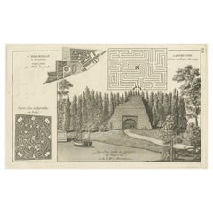 Antiker Druck des Labyrinths und der Eremitage von Versailles, Frankreich, 1776