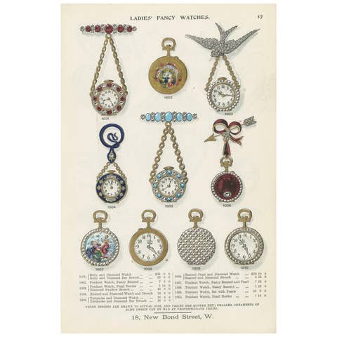 Antique Print of Ladies' Fancy Watches by Streeter, 1898