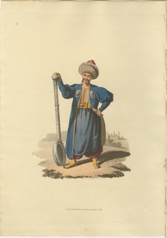Antique Print of Ladle Bearer, The Military Costume of Turkey, 1818
