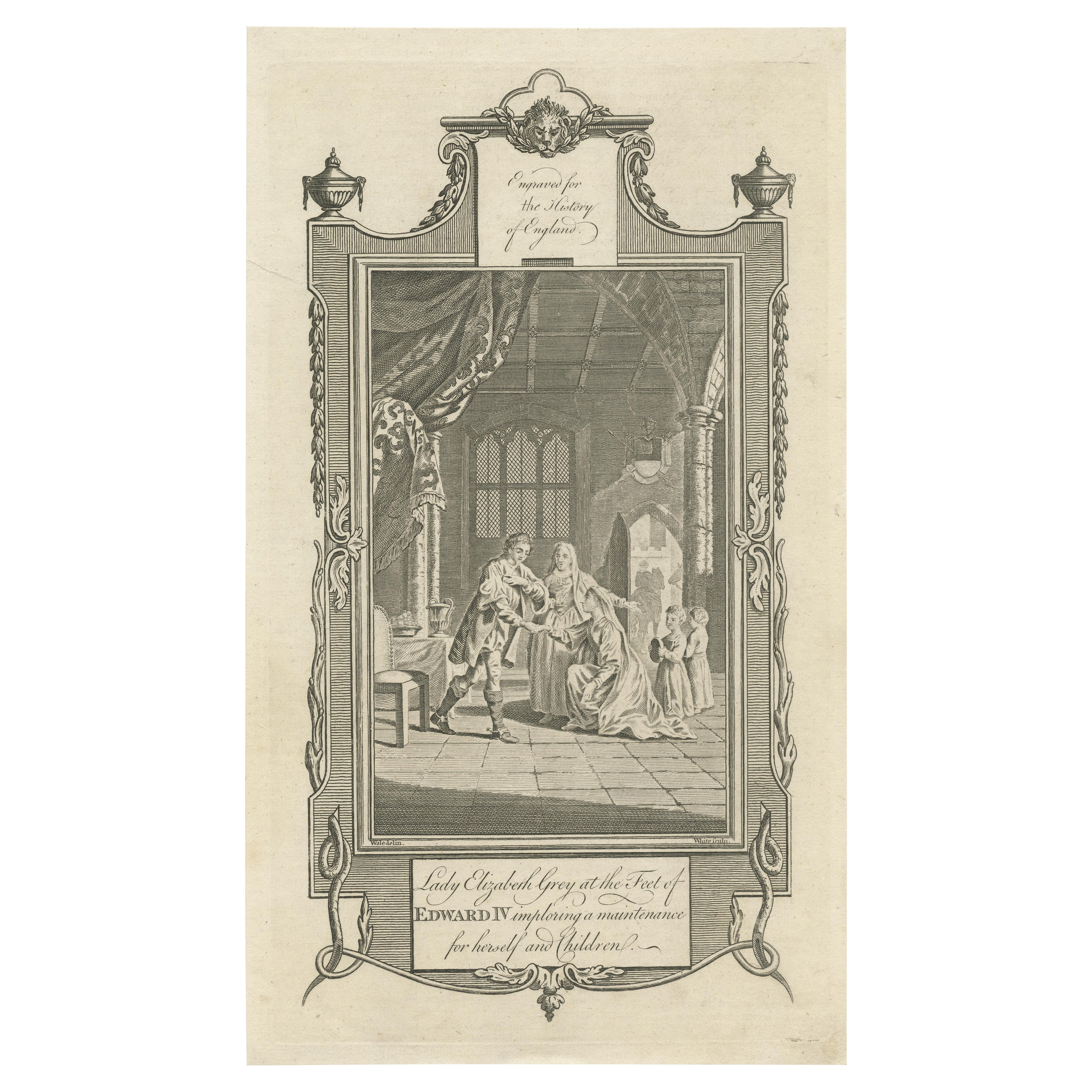 Antiker antiker Druck von Lady Elizabeth Grey und Edward IV. von Russel '1781' im Angebot